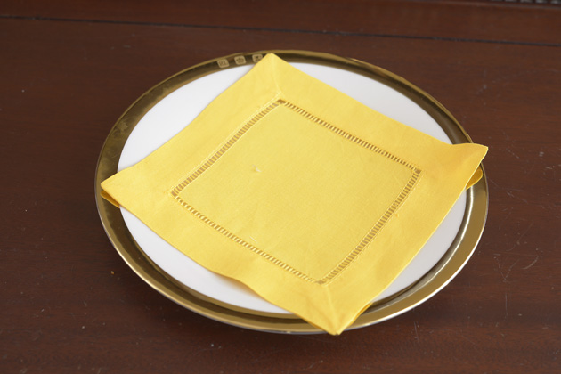 Solid Color Hemstitch Cocktail Napkin 6x6". Minion Yellow